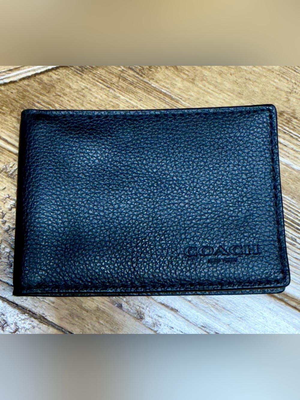 Coach | Black Pebble Leather Slim Bifold Passcase Wallet | Card Slots